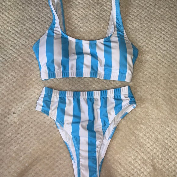 Amazon Blue and White Striped High-Waisted Bikini - Picture 3 of 3